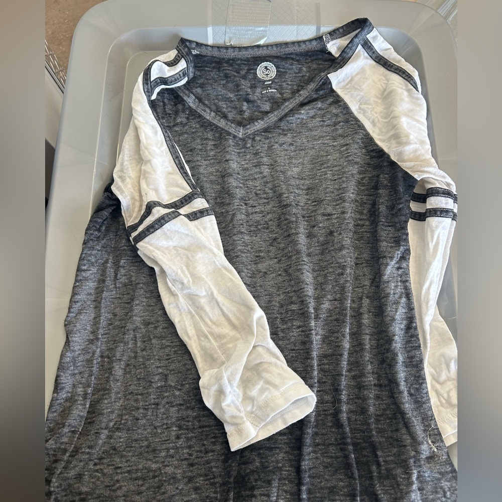 SO Gray and White Long Sleeve Top